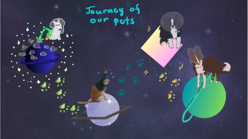 Este mapa imaginario muestra el recorrido de nuestras mascotas por sus lugares favoritos, ilustrados a modo de fantasia.