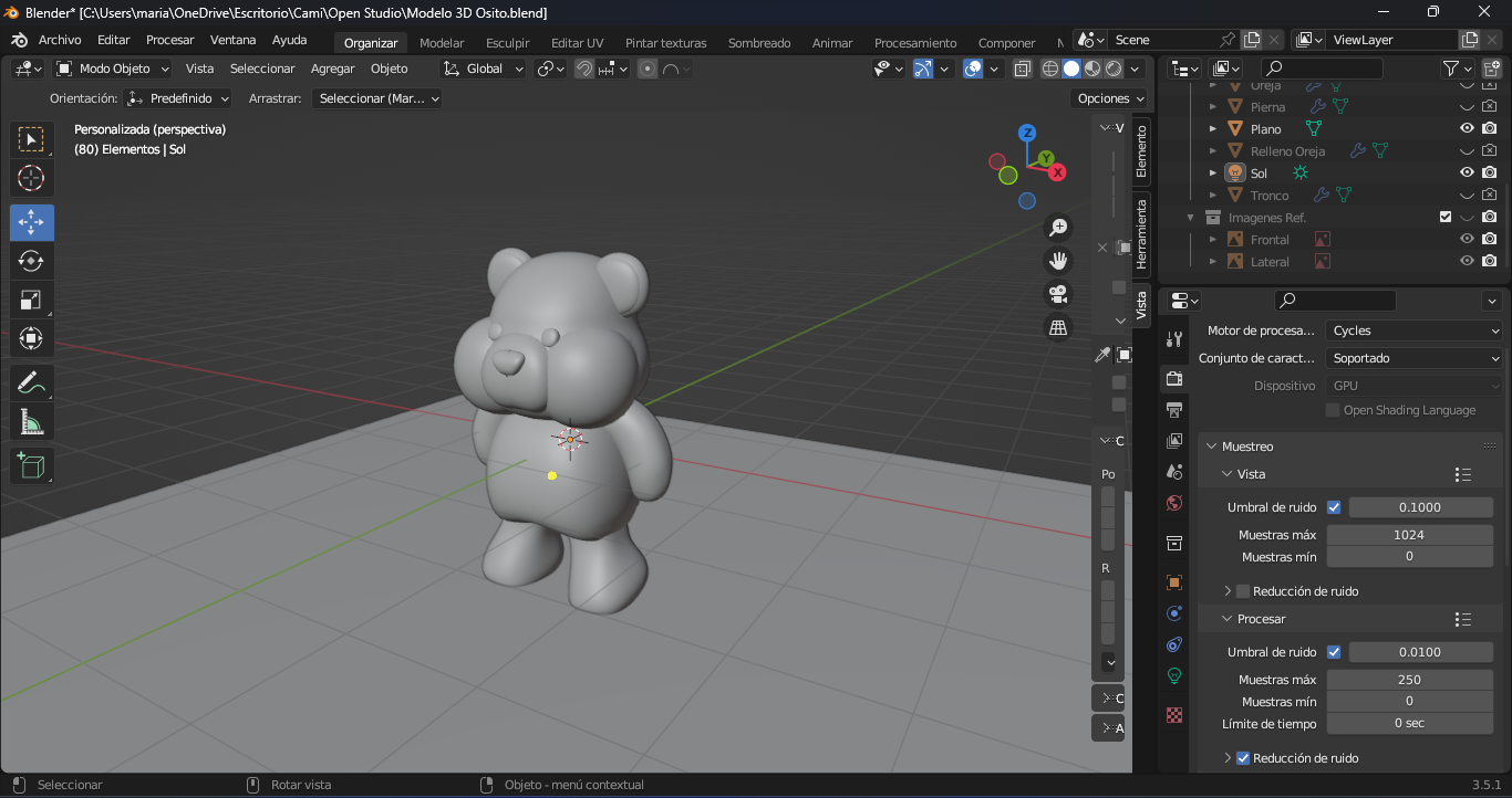 Oso modelado en 3D vista de blender