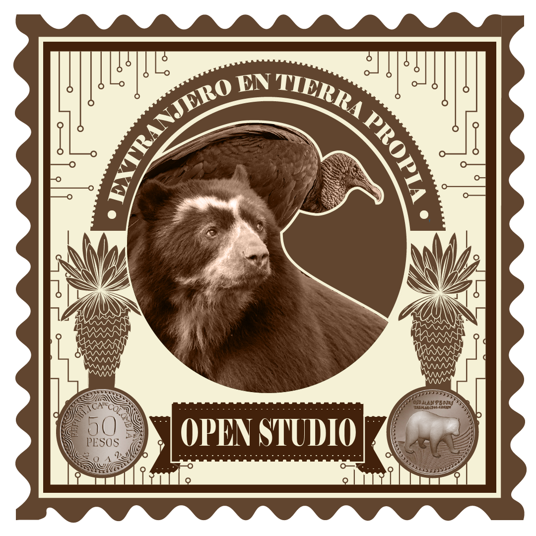 Estampilla con un oso de anteojos y un gallinazo