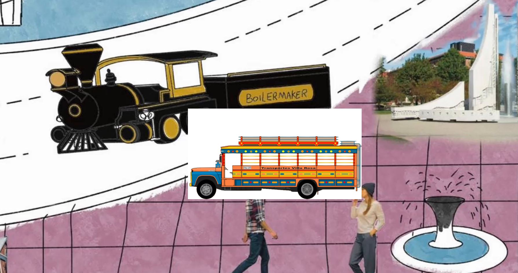 The Chiva driving through Purdue