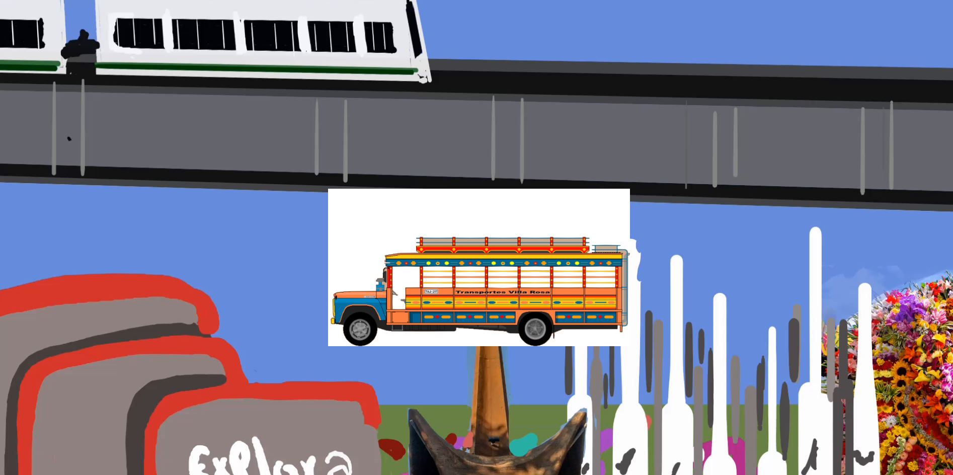 The Chiva driving through Medellin.